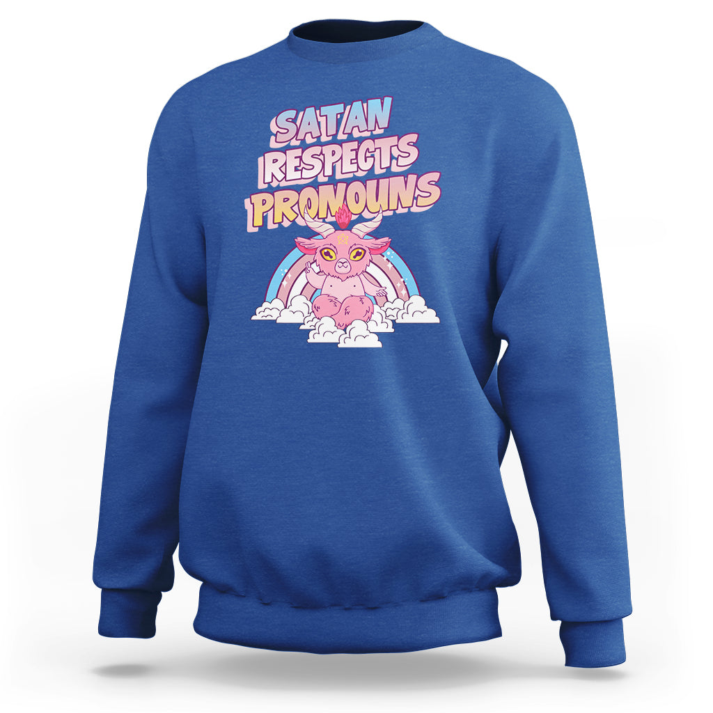 Protect Trans Kids Sweatshirt Satan Respects Pronouns Transgender Pride Trans Flag - Wonder Print Shop