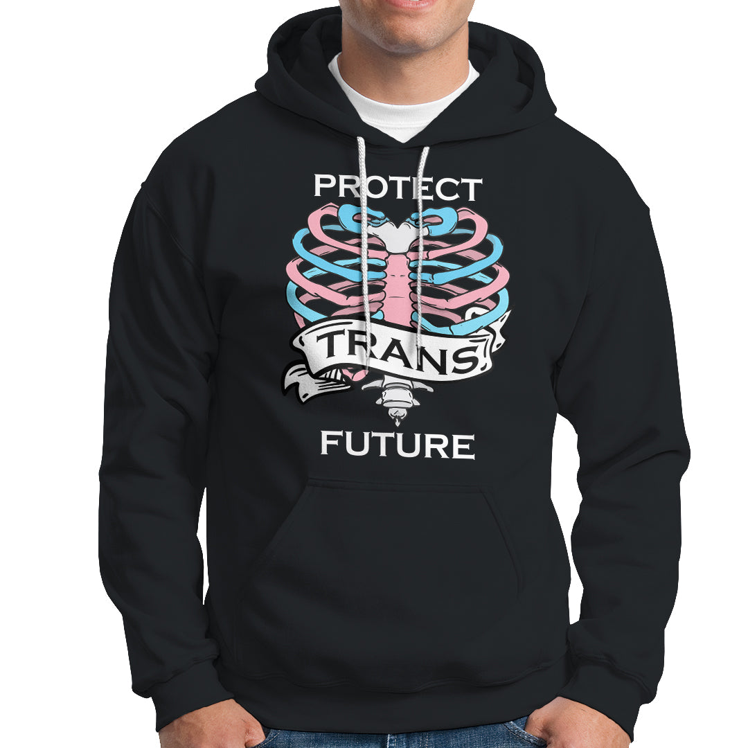 Protect Trans Kids Hoodie LGBT Support Protect Trans Future LGBT Pride Flag Skeleton - Wonder Print Shop