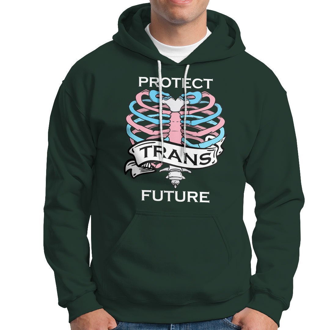 Protect Trans Kids Hoodie LGBT Support Protect Trans Future LGBT Pride Flag Skeleton - Wonder Print Shop