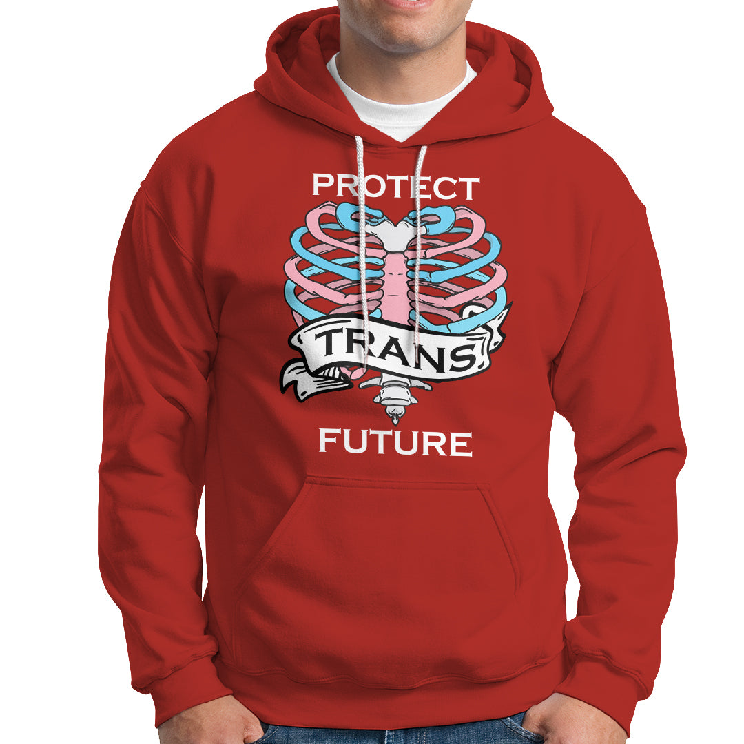 Protect Trans Kids Hoodie LGBT Support Protect Trans Future LGBT Pride Flag Skeleton - Wonder Print Shop