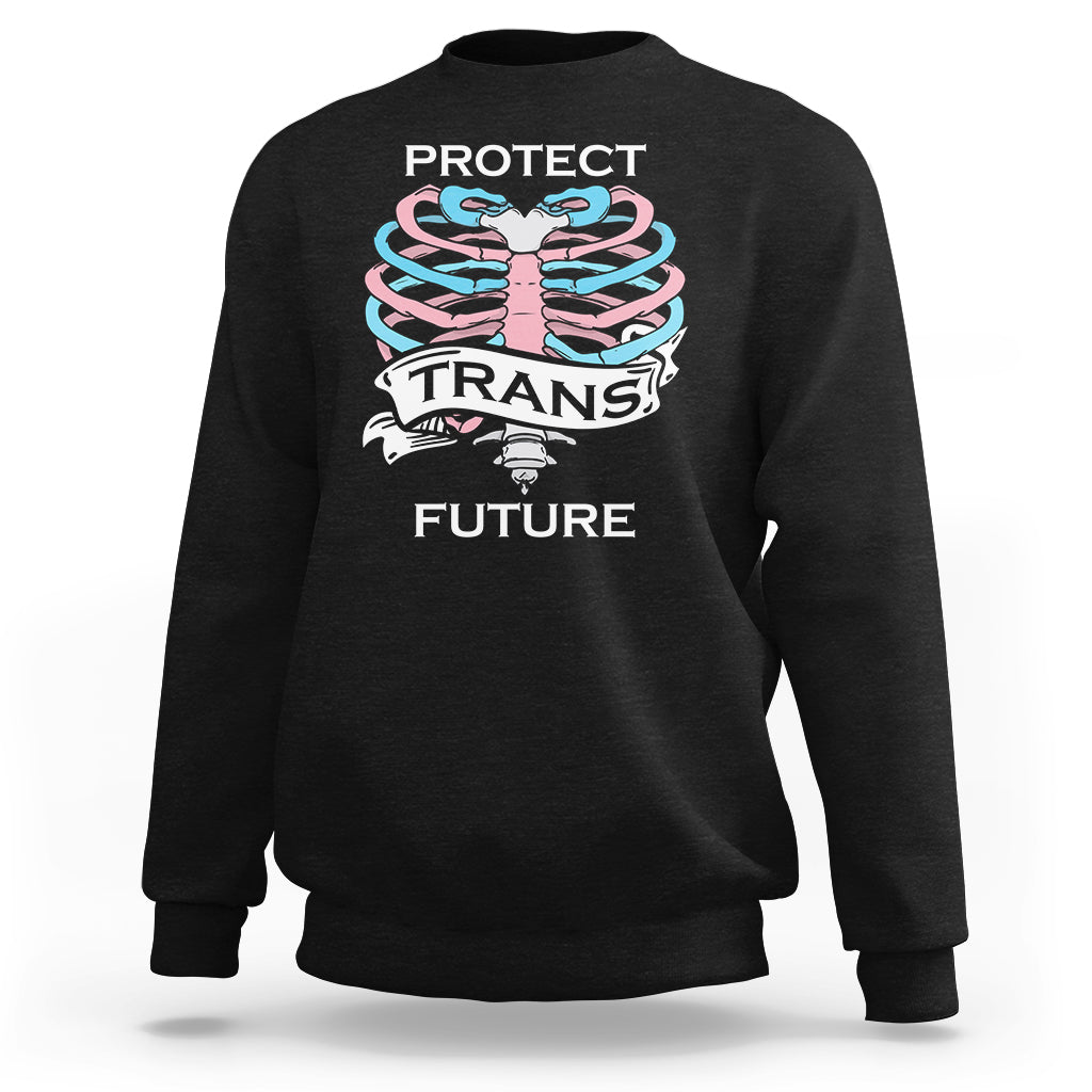 Protect Trans Kids Sweatshirt LGBT Support Protect Trans Future LGBT Pride Flag Skeleton - Wonder Print Shop