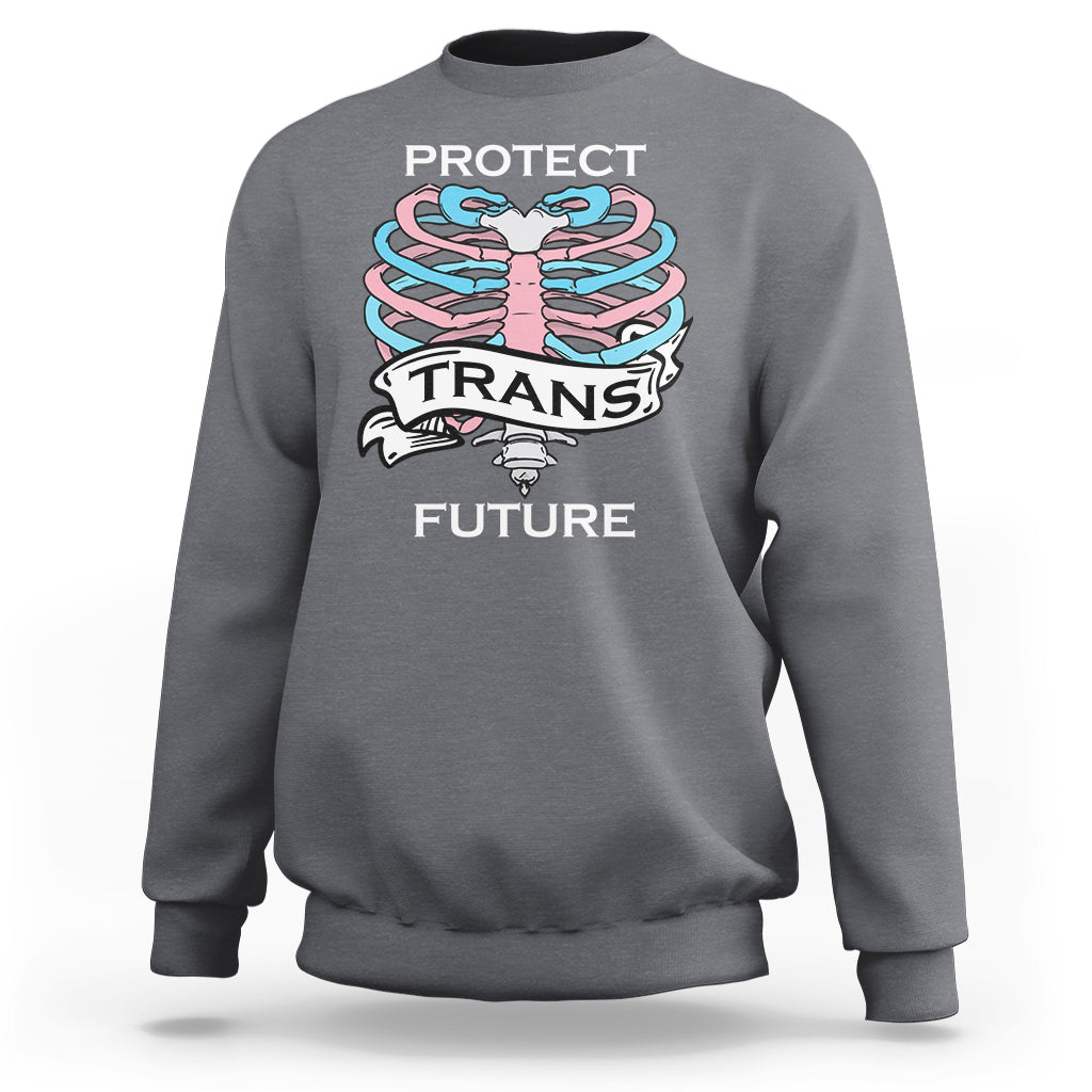 Protect Trans Kids Sweatshirt LGBT Support Protect Trans Future LGBT Pride Flag Skeleton - Wonder Print Shop