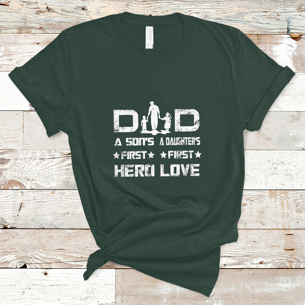 Father's Day T Shirt Proud Dad Of Two A Son's First Hero A Daughter's First Love Best Fathers Day Gift from Son and Daughter - Wonder Print Shop
