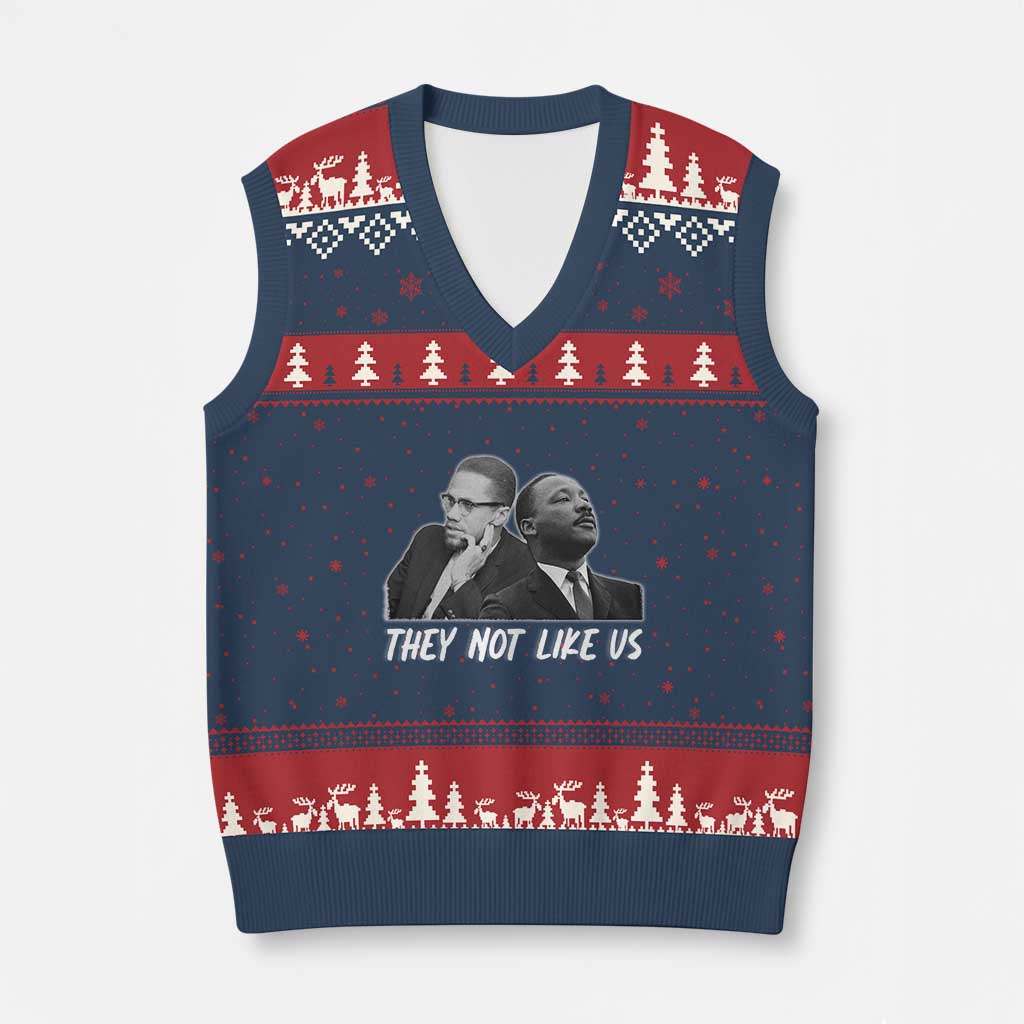 Malcolm X and MLK V-Neck Knit Sweater Vest They Not Like Us - Wonder Print Shop