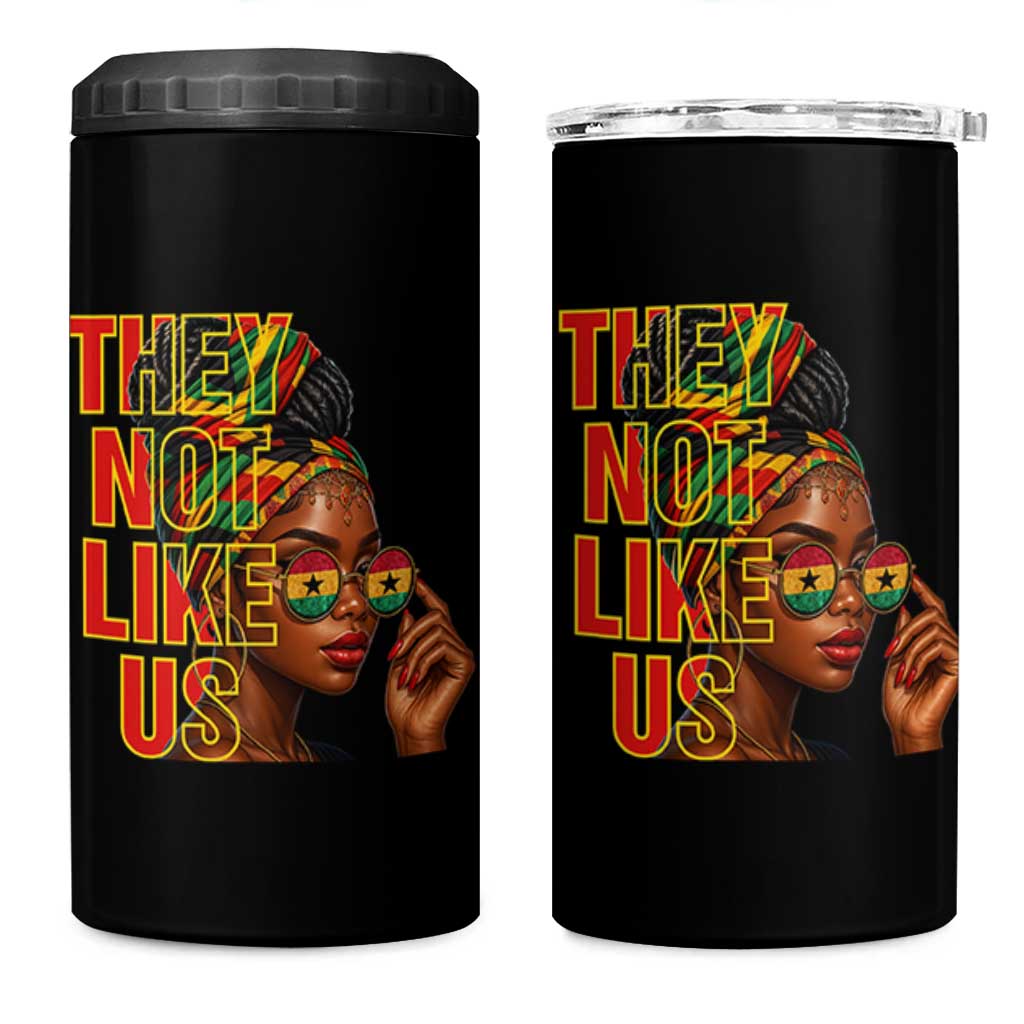 They Not Like Us Afro Queen 4 in 1 Can Cooler Tumbler Melanin Magic Woman witth Headwrap and Sunglasses - Wonder Print Shop