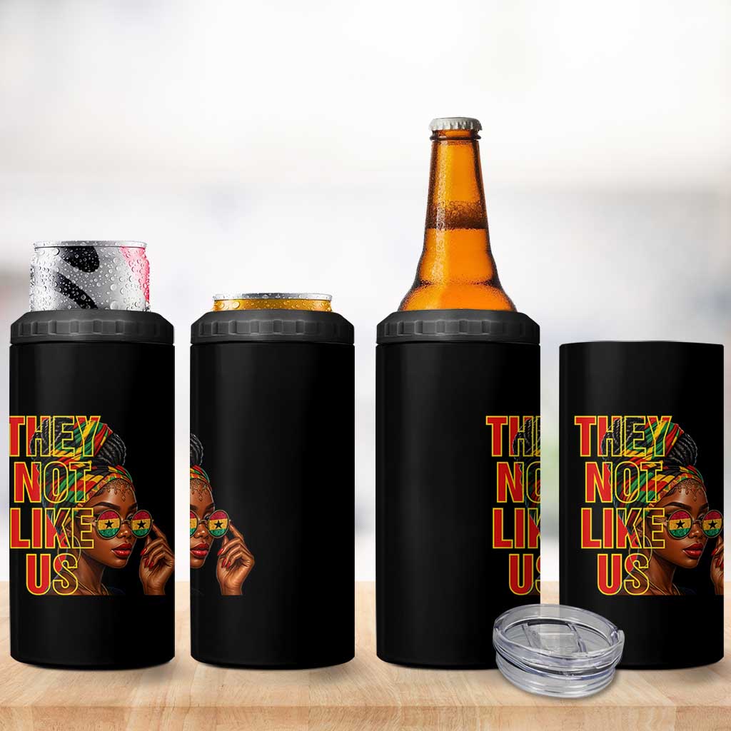 They Not Like Us Afro Queen 4 in 1 Can Cooler Tumbler Melanin Magic Woman witth Headwrap and Sunglasses - Wonder Print Shop