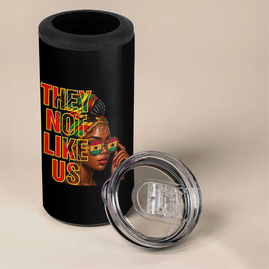 They Not Like Us Afro Queen 4 in 1 Can Cooler Tumbler Melanin Magic Woman witth Headwrap and Sunglasses - Wonder Print Shop