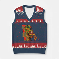 They Not Like Us Afro Queen V-Neck Knit Sweater Vest Melanin Magic Woman witth Headwrap and Sunglasses - Wonder Print Shop