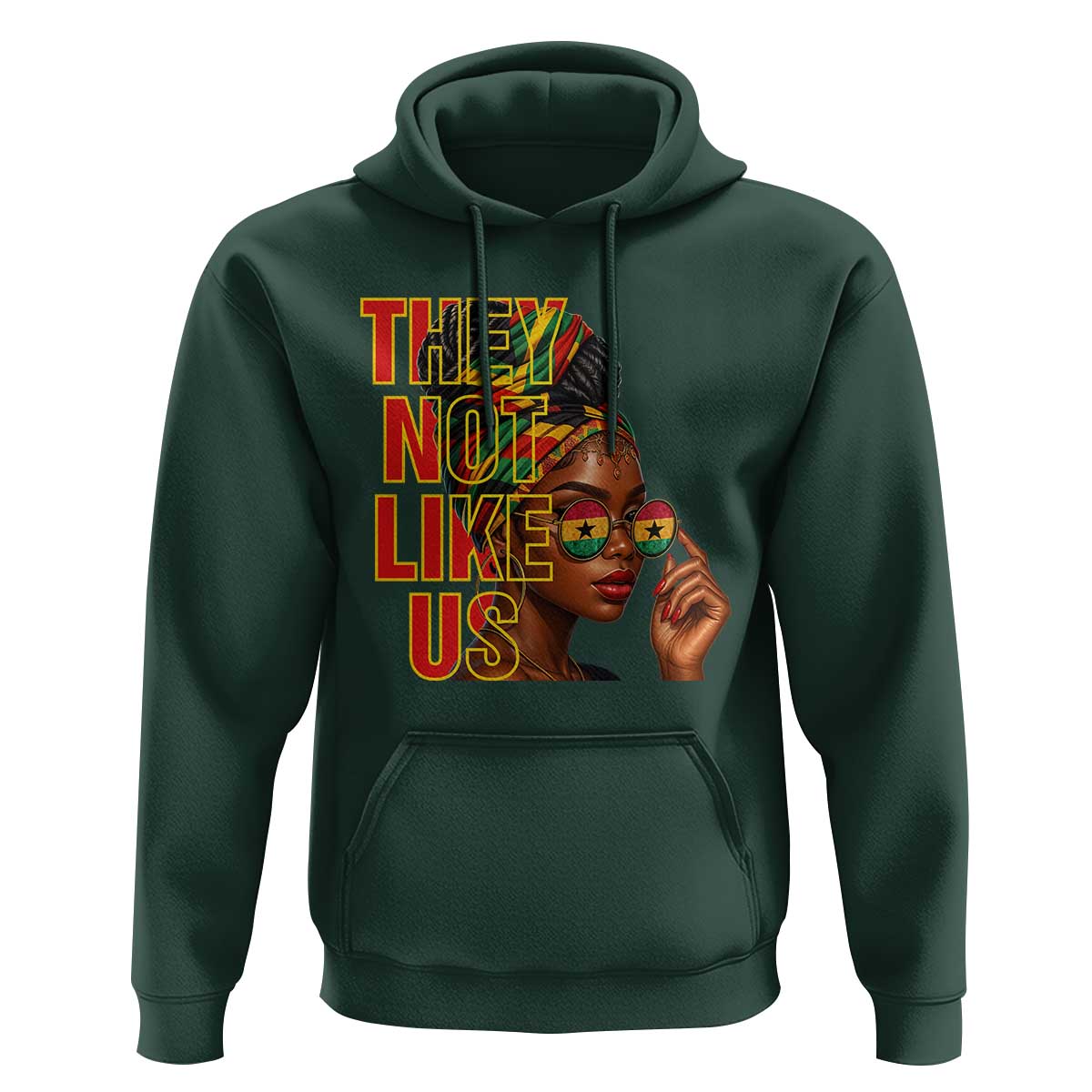 They Not Like Us Afro Queen Hoodie Melanin Magic Woman witth Headwrap and Sunglasses - Wonder Print Shop