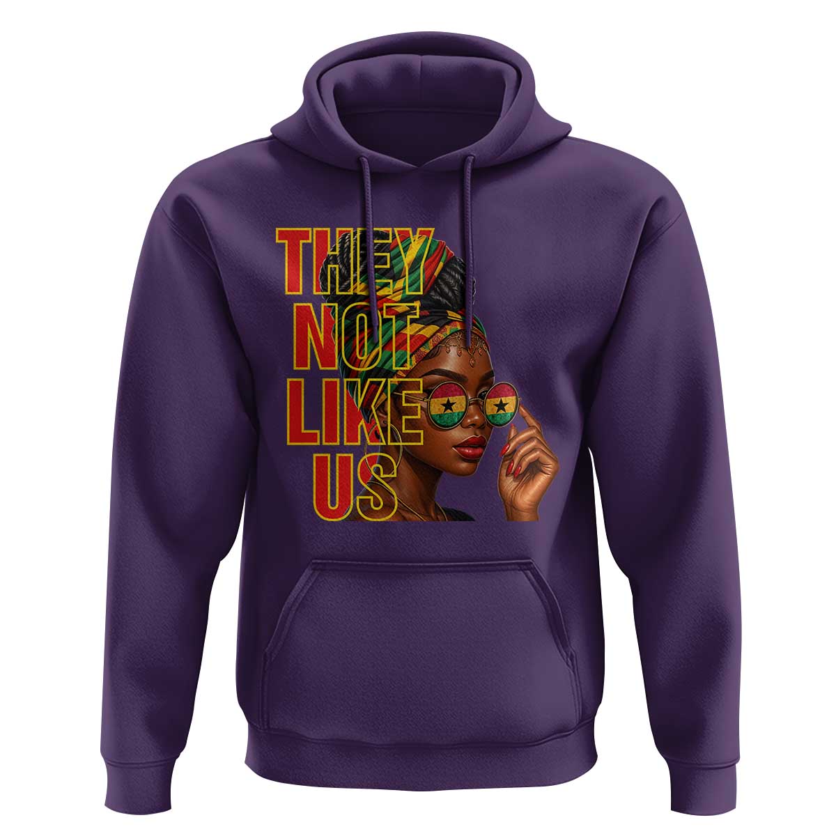 They Not Like Us Afro Queen Hoodie Melanin Magic Woman witth Headwrap and Sunglasses - Wonder Print Shop