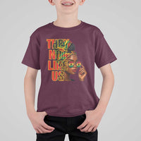 They Not Like Us Afro Queen T Shirt For Kid Melanin Magic Woman witth Headwrap and Sunglasses - Wonder Print Shop