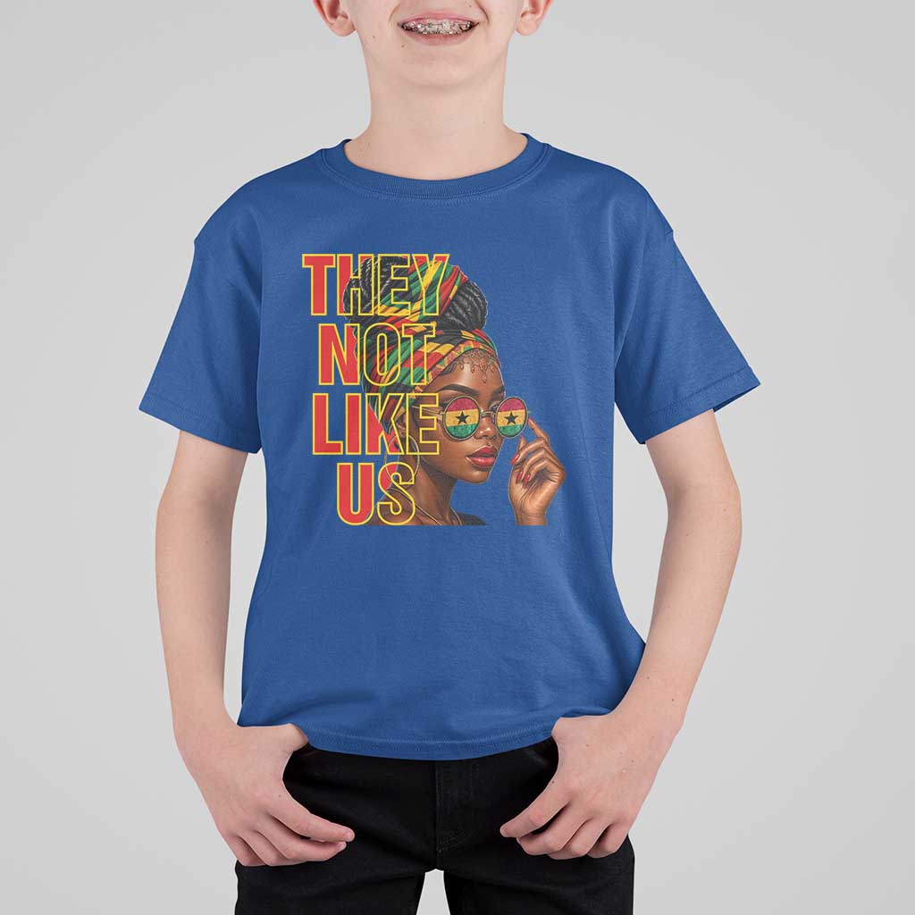 They Not Like Us Afro Queen T Shirt For Kid Melanin Magic Woman witth Headwrap and Sunglasses - Wonder Print Shop