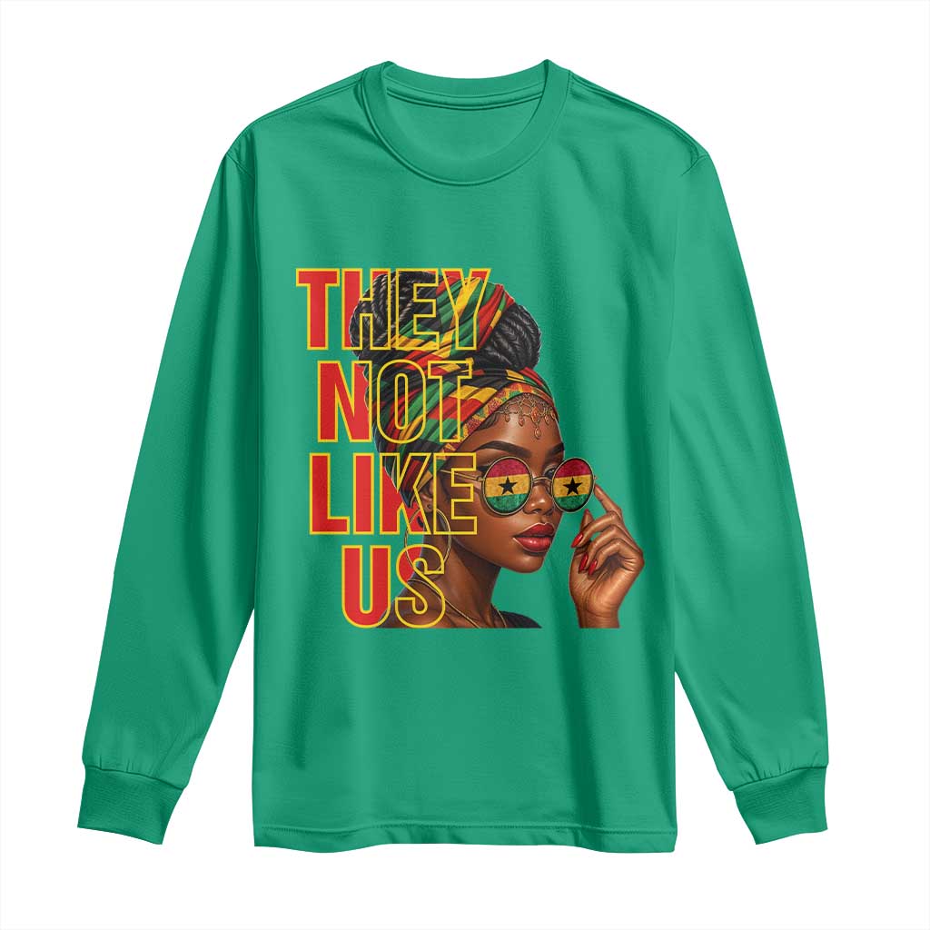 They Not Like Us Afro Queen Long Sleeve Shirt Melanin Magic Woman witth Headwrap and Sunglasses - Wonder Print Shop
