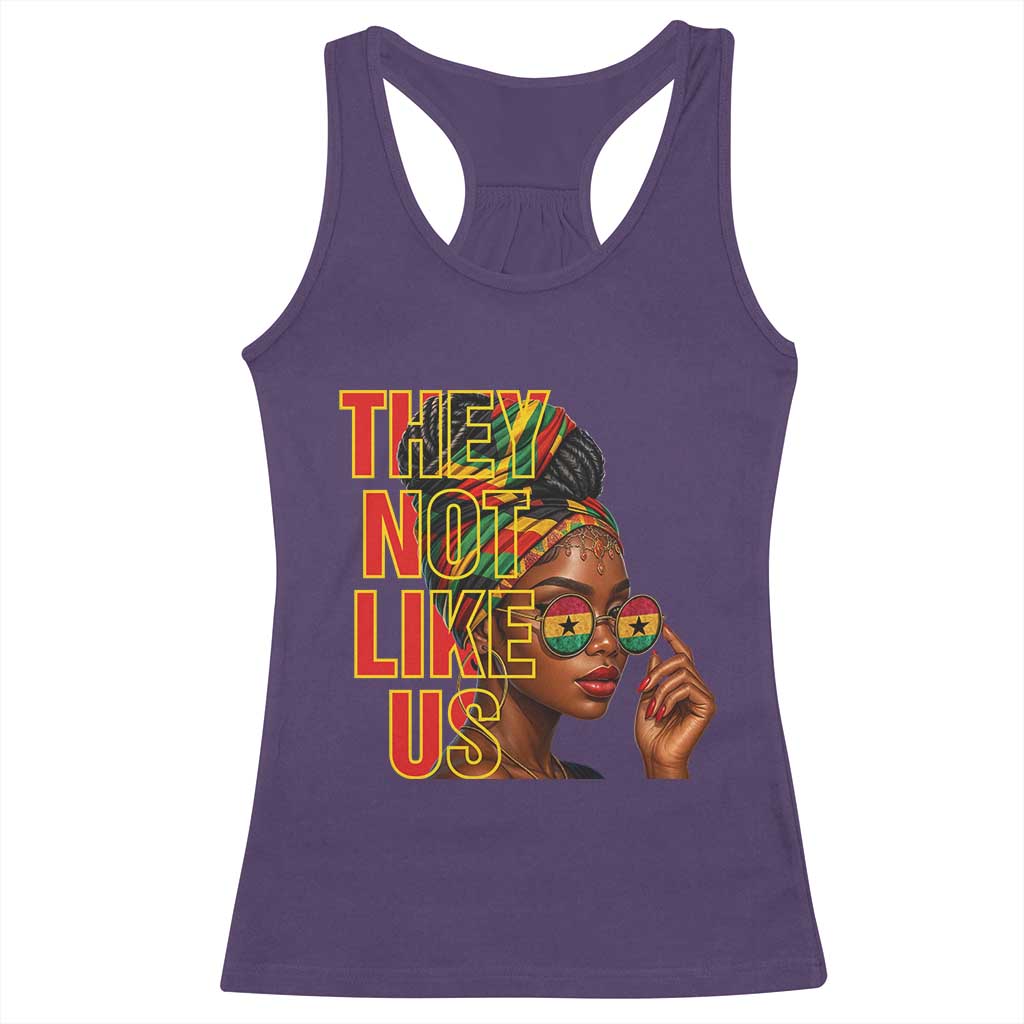 They Not Like Us Afro Queen Racerback Tank Top Melanin Magic Woman witth Headwrap and Sunglasses - Wonder Print Shop