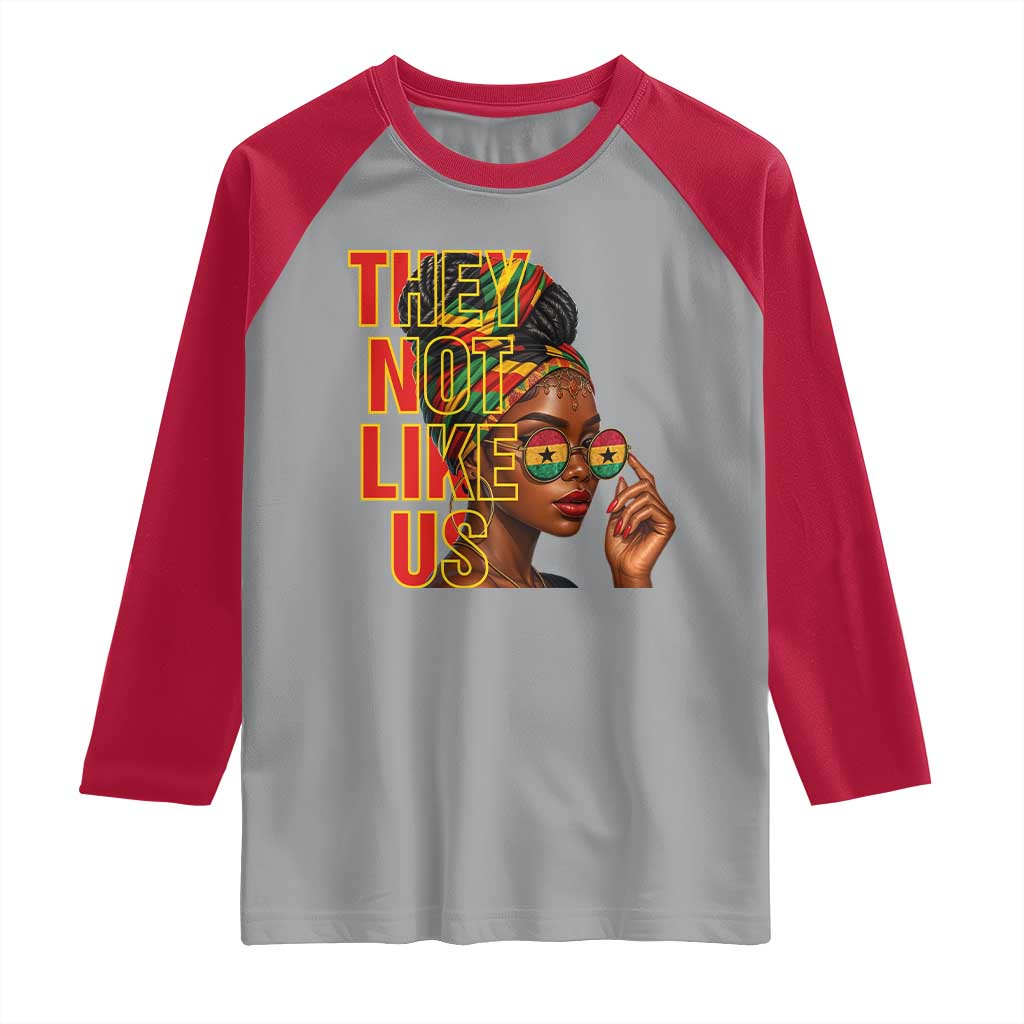They Not Like Us Afro Queen Raglan Shirt Melanin Magic Woman witth Headwrap and Sunglasses - Wonder Print Shop
