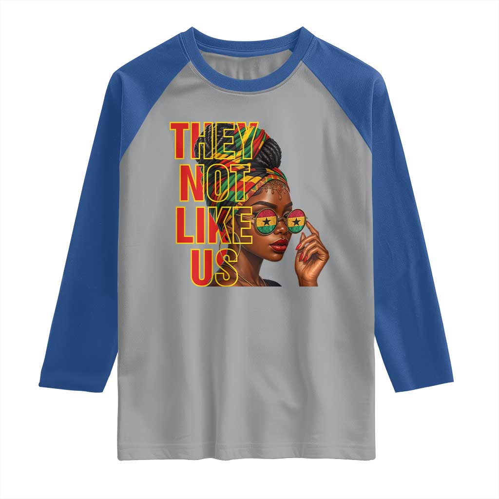 They Not Like Us Afro Queen Raglan Shirt Melanin Magic Woman witth Headwrap and Sunglasses - Wonder Print Shop