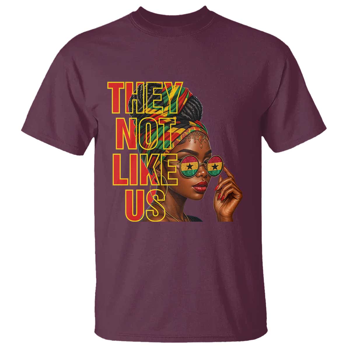 They Not Like Us Afro Queen T Shirt Melanin Magic Woman witth Headwrap and Sunglasses - Wonder Print Shop