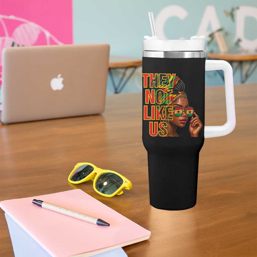 They Not Like Us Afro Queen Tumbler With Handle Melanin Magic Woman witth Headwrap and Sunglasses - Wonder Print Shop