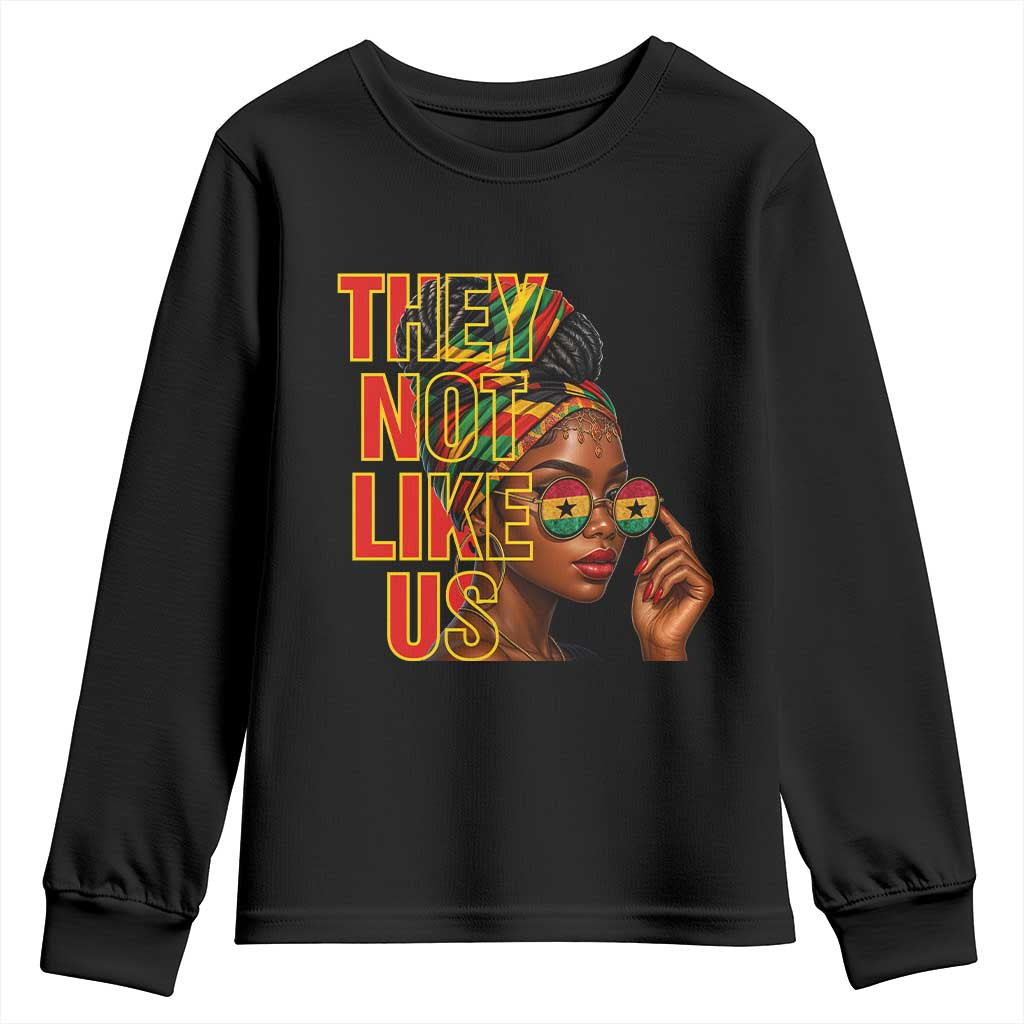 They Not Like Us Afro Queen Youth Sweatshirt Melanin Magic Woman witth Headwrap and Sunglasses - Wonder Print Shop