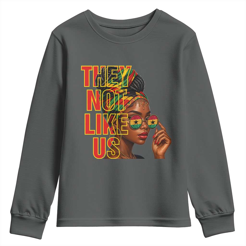 They Not Like Us Afro Queen Youth Sweatshirt Melanin Magic Woman witth Headwrap and Sunglasses - Wonder Print Shop