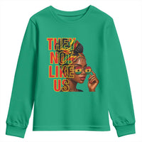 They Not Like Us Afro Queen Youth Sweatshirt Melanin Magic Woman witth Headwrap and Sunglasses - Wonder Print Shop