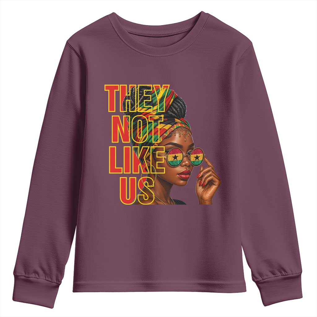 They Not Like Us Afro Queen Youth Sweatshirt Melanin Magic Woman witth Headwrap and Sunglasses - Wonder Print Shop