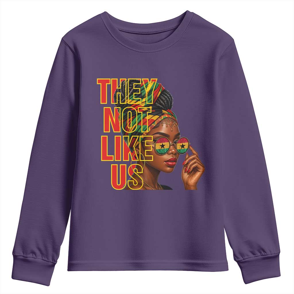They Not Like Us Afro Queen Youth Sweatshirt Melanin Magic Woman witth Headwrap and Sunglasses - Wonder Print Shop