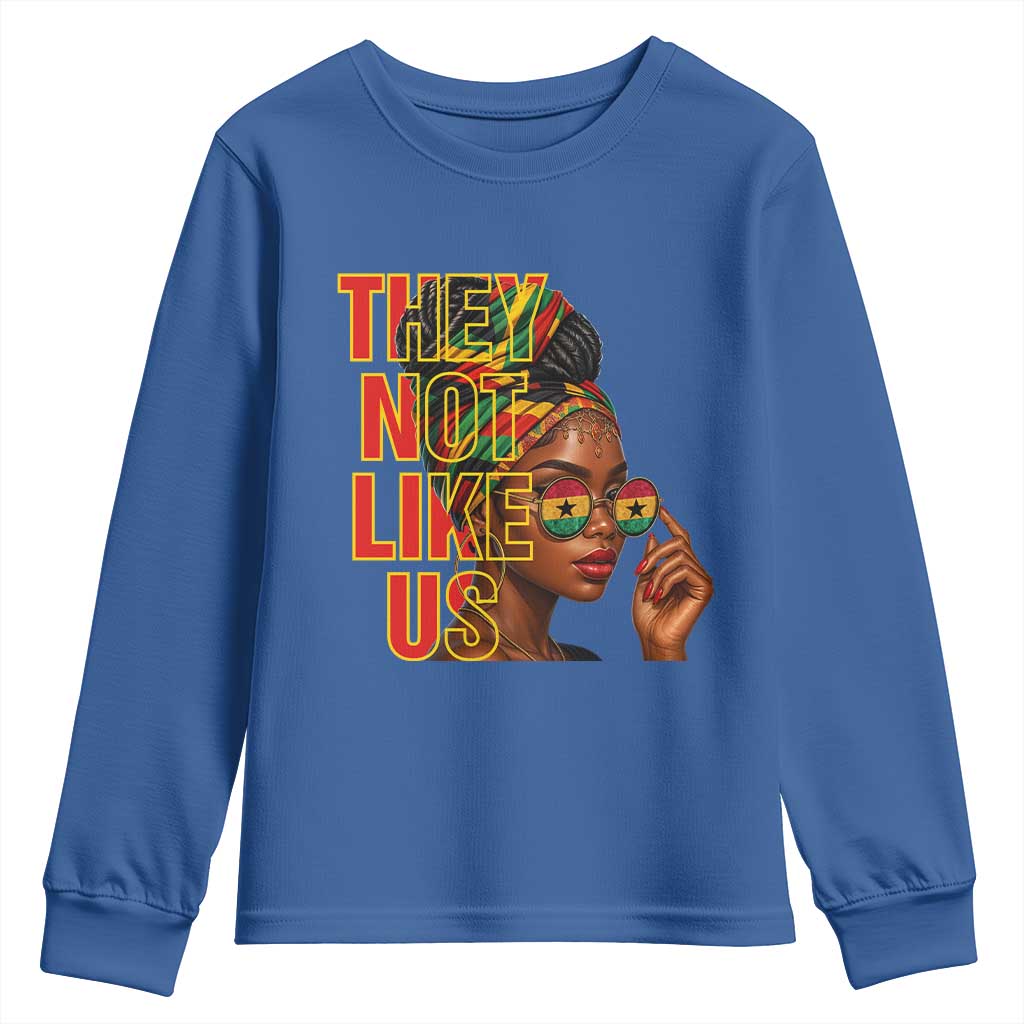 They Not Like Us Afro Queen Youth Sweatshirt Melanin Magic Woman witth Headwrap and Sunglasses - Wonder Print Shop