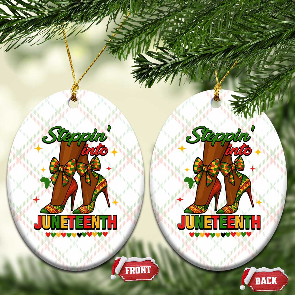 Stepping Into Juneteenth Ceramic Ornament Afro Diva High with African Pride - Wonder Print Shop