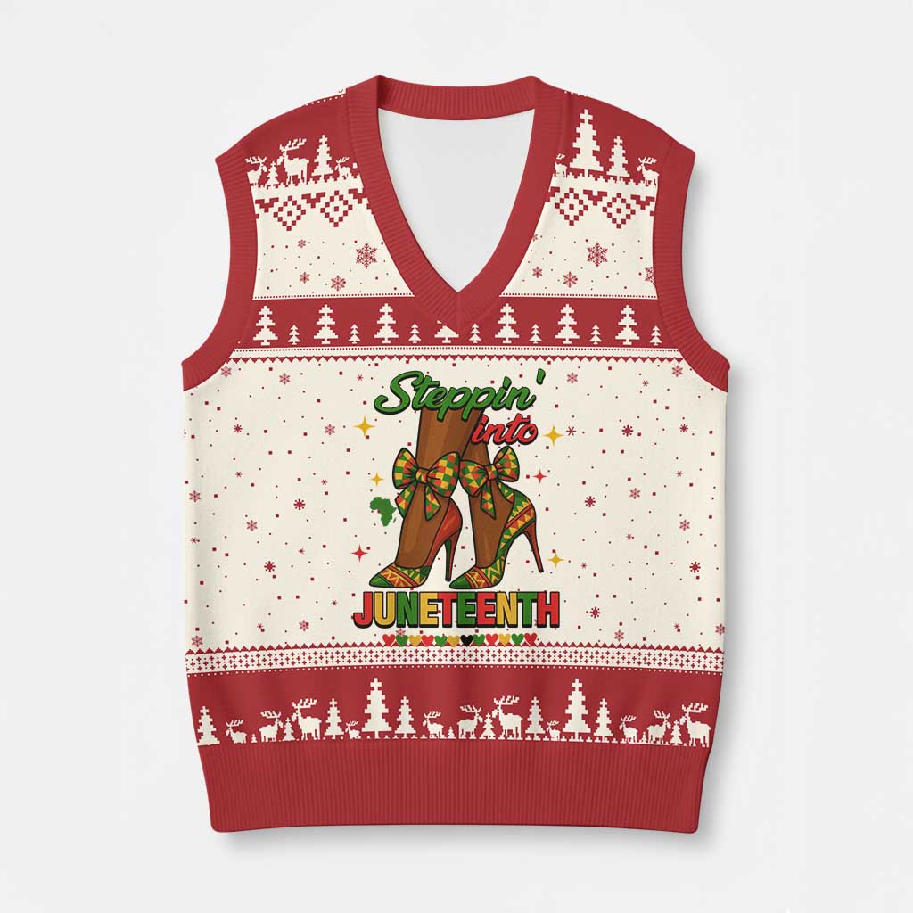 Stepping Into Juneteenth V-Neck Knit Sweater Vest Afro Diva High with African Pride - Wonder Print Shop