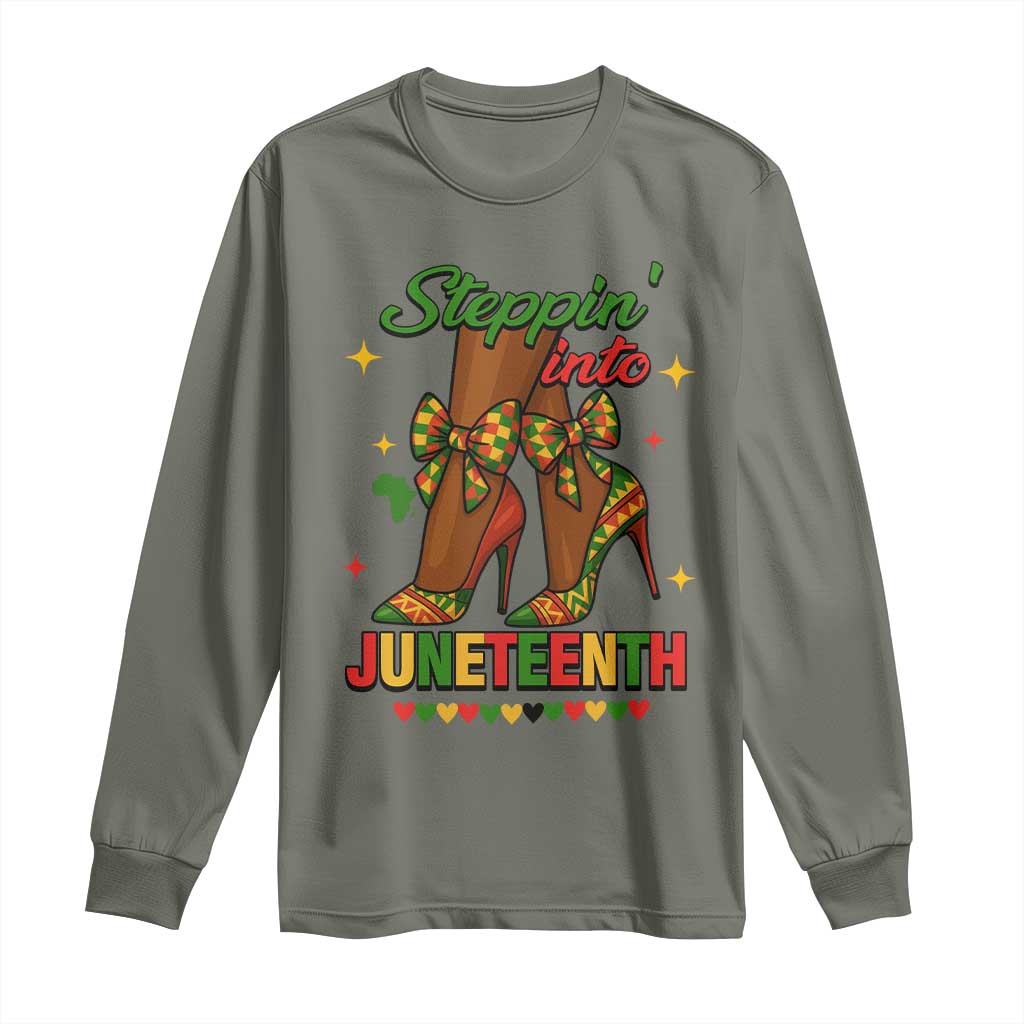 Stepping Into Juneteenth Long Sleeve Shirt Afro Diva High with African Pride - Wonder Print Shop