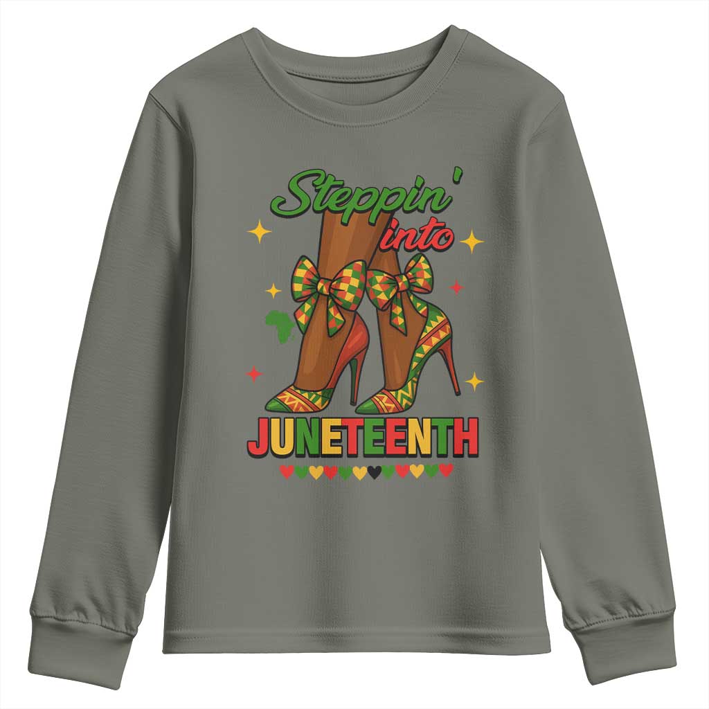Stepping Into Juneteenth Youth Sweatshirt Afro Diva High with African Pride - Wonder Print Shop