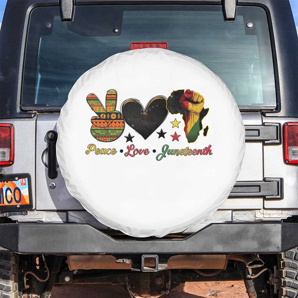 Peace Love Juneteenth Spare Tire Cover 1865 Heart Kente Peace Sign Africa Fist - Wonder Print Shop