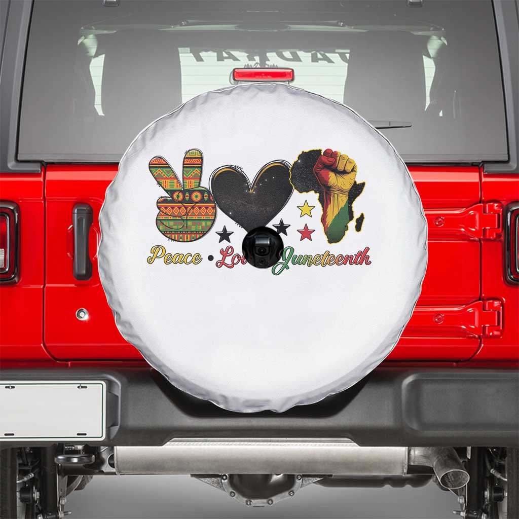 Peace Love Juneteenth Spare Tire Cover 1865 Heart Kente Peace Sign Africa Fist - Wonder Print Shop