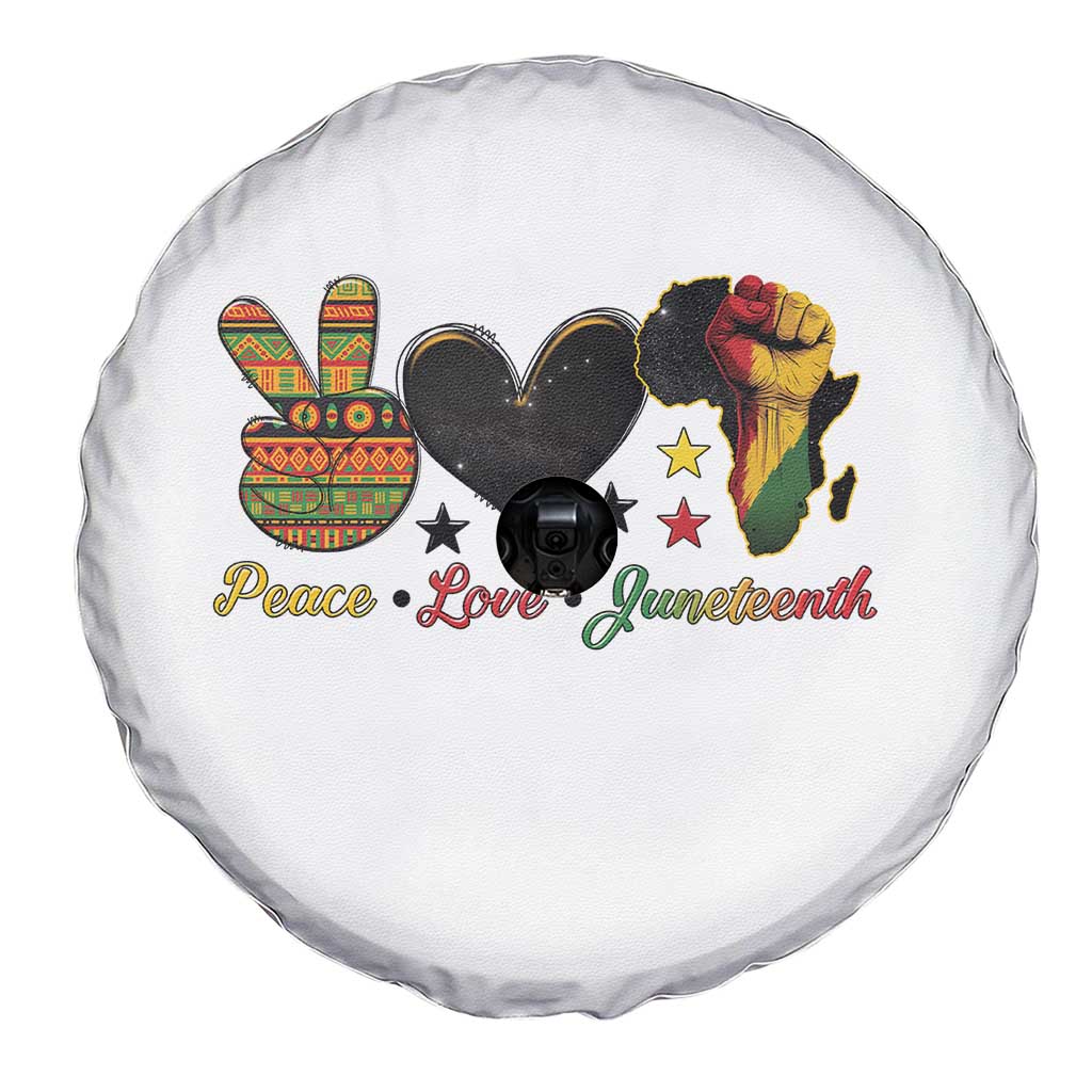 Peace Love Juneteenth Spare Tire Cover 1865 Heart Kente Peace Sign Africa Fist - Wonder Print Shop