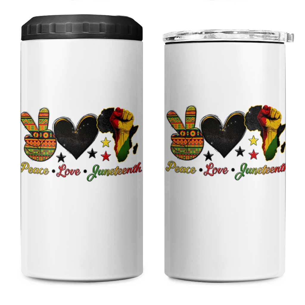 Peace Love Juneteenth 4 in 1 Can Cooler Tumbler 1865 Heart Kente Peace Sign Africa Fist - Wonder Print Shop