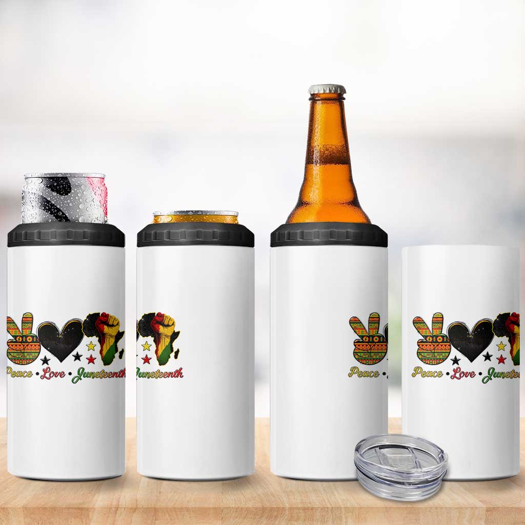 Peace Love Juneteenth 4 in 1 Can Cooler Tumbler 1865 Heart Kente Peace Sign Africa Fist - Wonder Print Shop