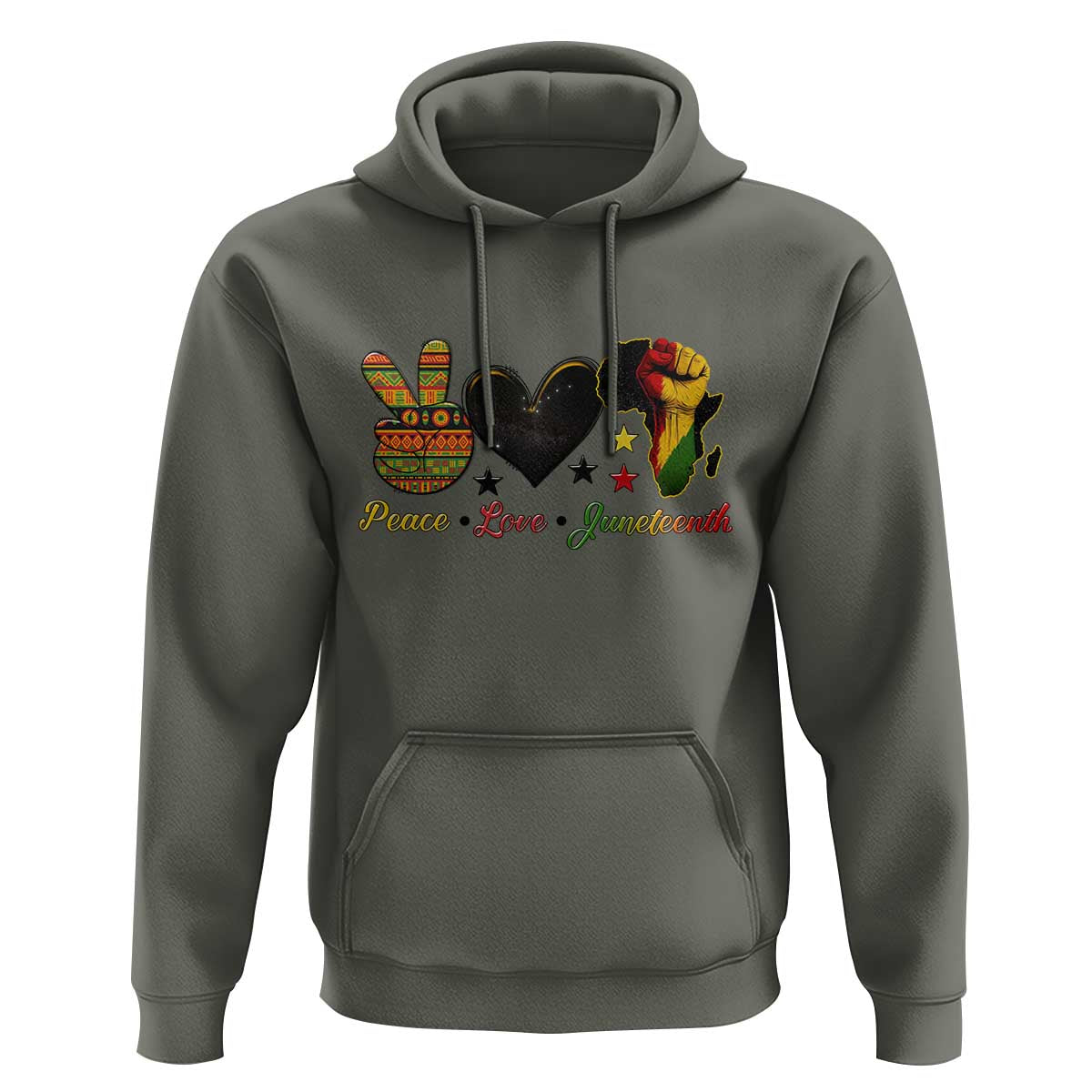 Peace Love Juneteenth Hoodie 1865 Heart Kente Peace Sign Africa Fist - Wonder Print Shop