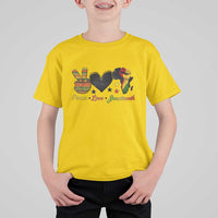 Peace Love Juneteenth T Shirt For Kid 1865 Heart Kente Peace Sign Africa Fist - Wonder Print Shop