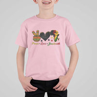 Peace Love Juneteenth T Shirt For Kid 1865 Heart Kente Peace Sign Africa Fist - Wonder Print Shop