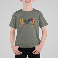 Peace Love Juneteenth T Shirt For Kid 1865 Heart Kente Peace Sign Africa Fist - Wonder Print Shop