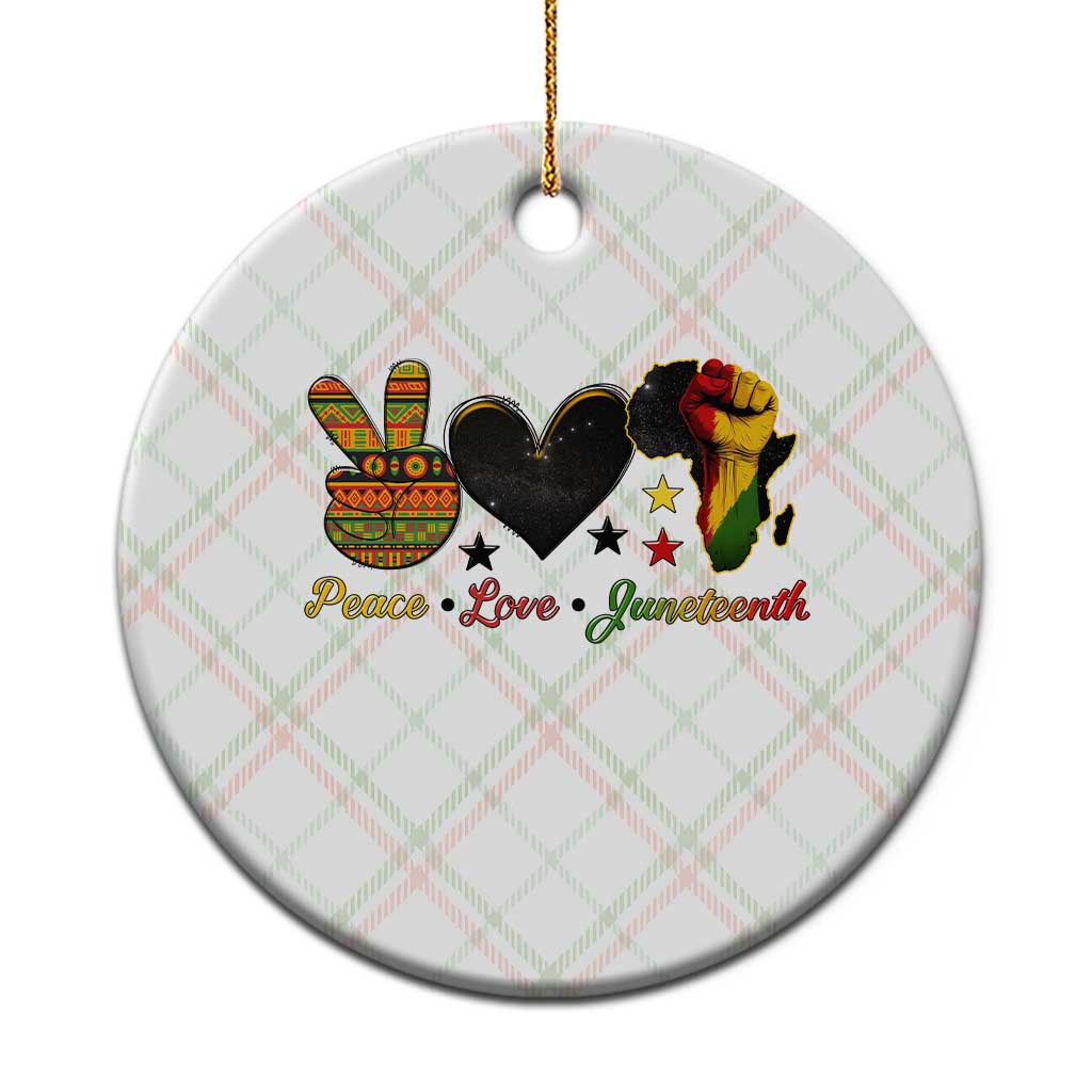 Peace Love Juneteenth Ceramic Ornament 1865 Heart Kente Peace Sign Africa Fist - Wonder Print Shop