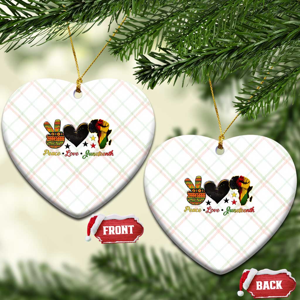 Peace Love Juneteenth Ceramic Ornament 1865 Heart Kente Peace Sign Africa Fist - Wonder Print Shop