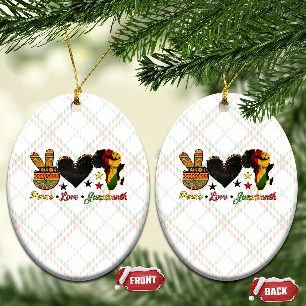Peace Love Juneteenth Ceramic Ornament 1865 Heart Kente Peace Sign Africa Fist - Wonder Print Shop