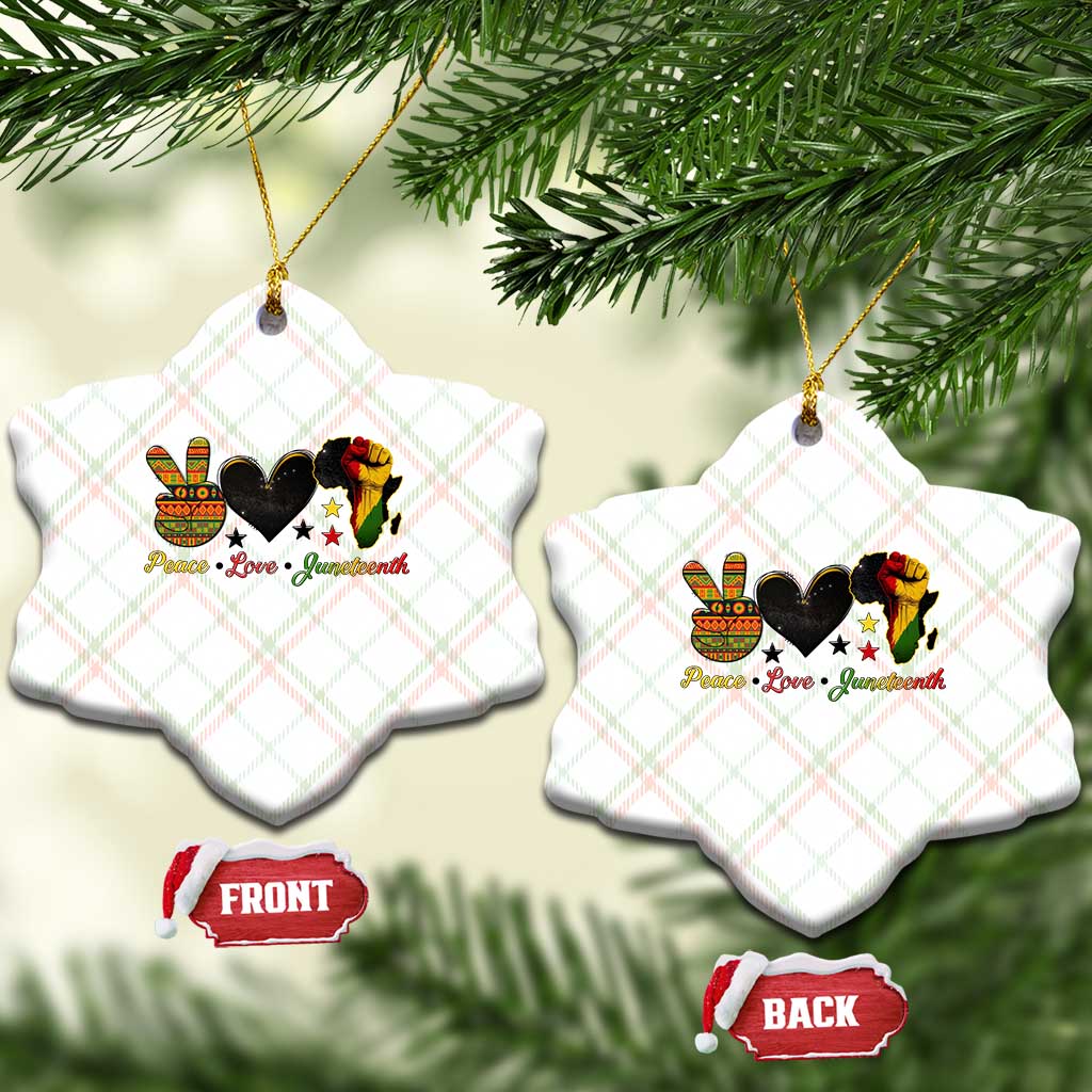 Peace Love Juneteenth Ceramic Ornament 1865 Heart Kente Peace Sign Africa Fist - Wonder Print Shop