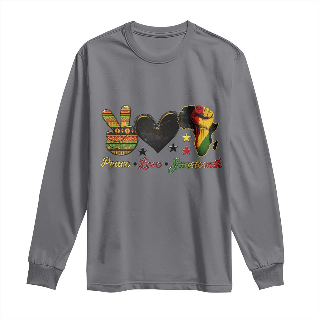 Peace Love Juneteenth Long Sleeve Shirt 1865 Heart Kente Peace Sign Africa Fist - Wonder Print Shop