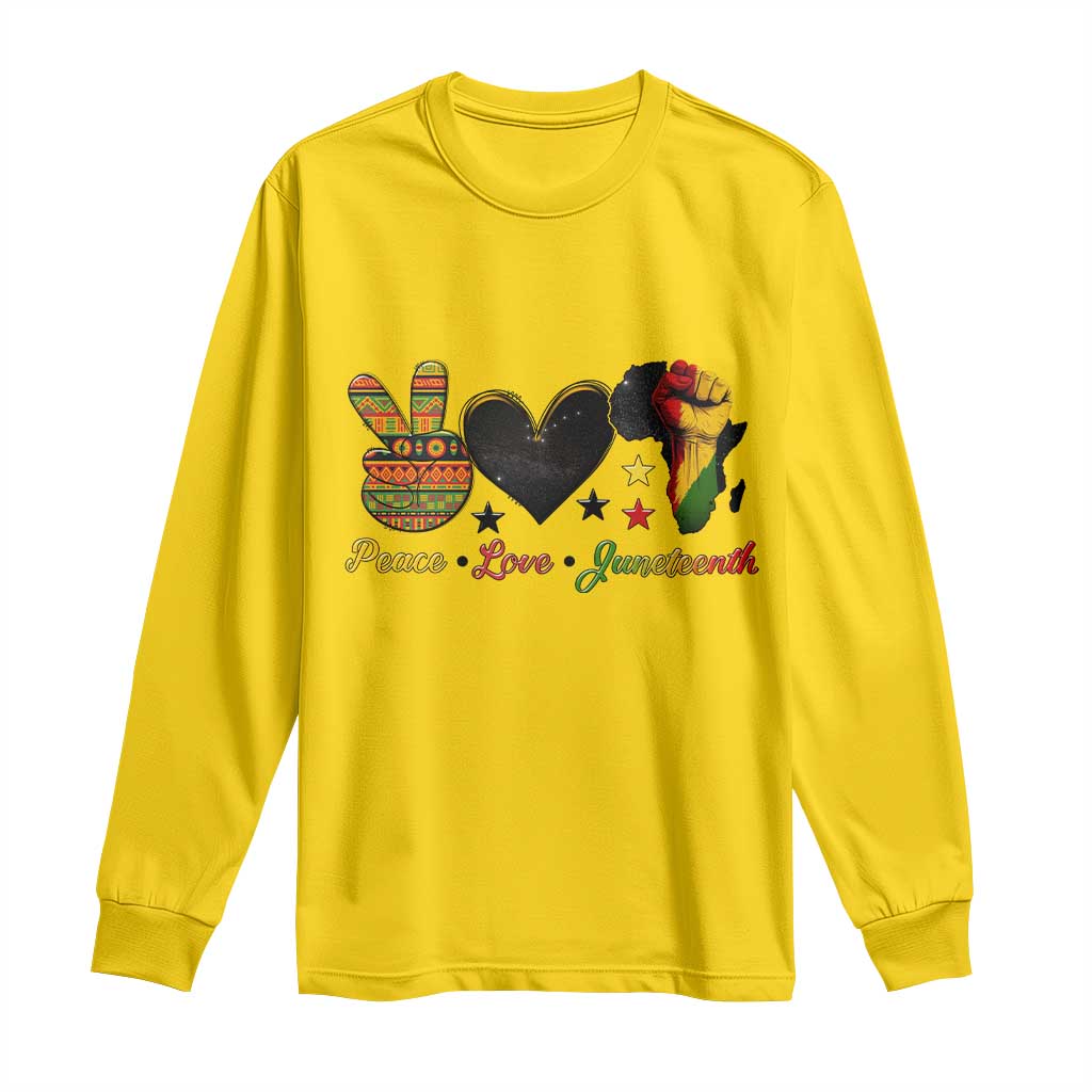 Peace Love Juneteenth Long Sleeve Shirt 1865 Heart Kente Peace Sign Africa Fist - Wonder Print Shop