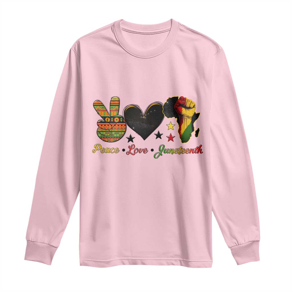 Peace Love Juneteenth Long Sleeve Shirt 1865 Heart Kente Peace Sign Africa Fist - Wonder Print Shop