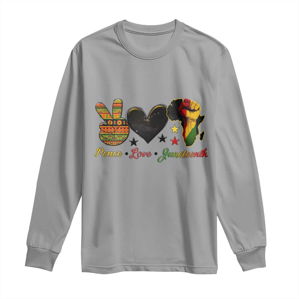 Peace Love Juneteenth Long Sleeve Shirt 1865 Heart Kente Peace Sign Africa Fist - Wonder Print Shop