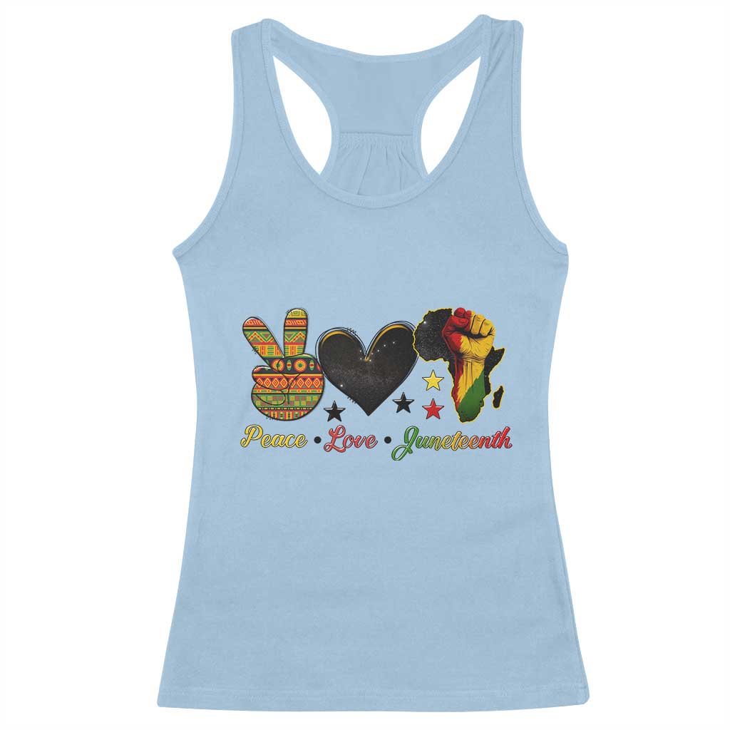 Peace Love Juneteenth Racerback Tank Top 1865 Heart Kente Peace Sign Africa Fist - Wonder Print Shop